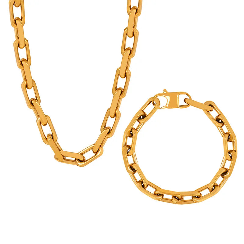 Conjunto de Joias em Aço Inoxidável Banhado a Ouro
