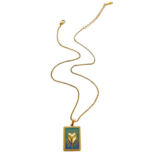 Colar Vintage Coração Esmalte 18k Banhado a Ouro