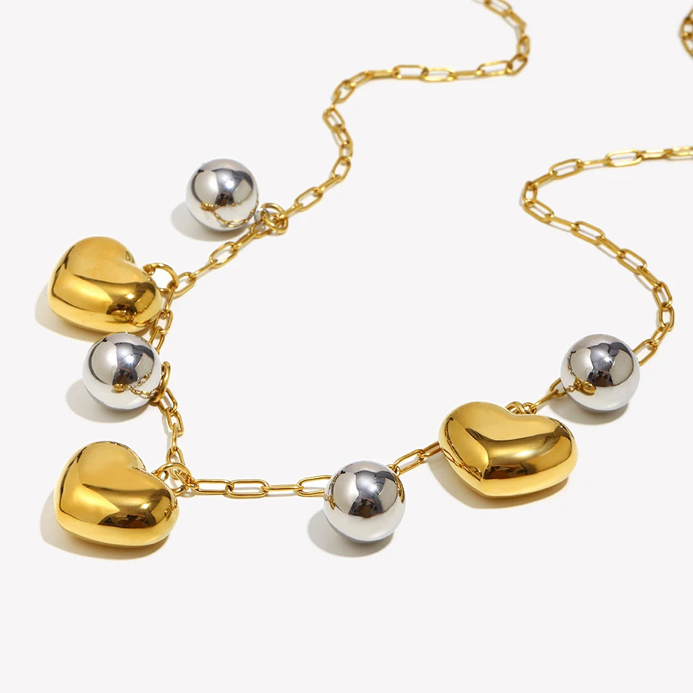 Ebbelle design especial cor dupla coração charme colar de aço inoxidável 18k banhado a ouro moda pescoço jóias acessórios