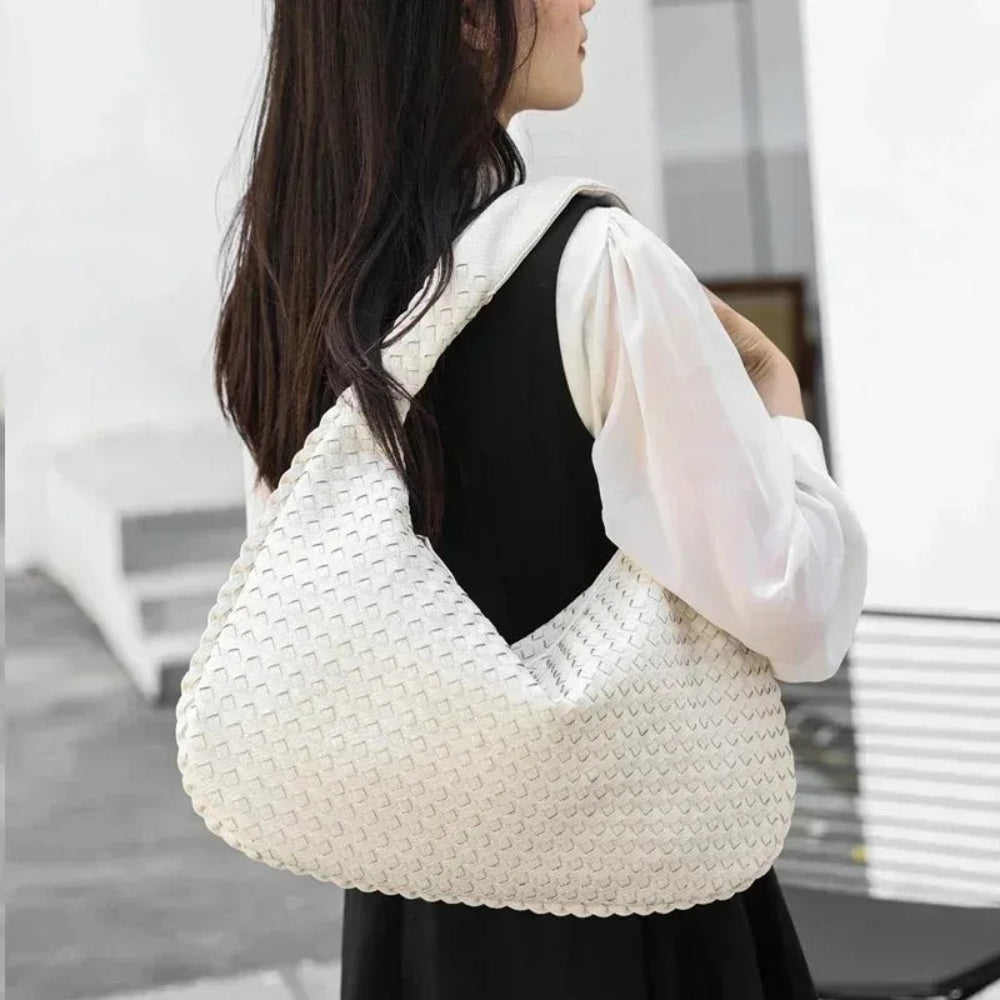 Novo couro vegano hobo saco artesanal tecido casual feminino meia lua bolsa grande capacidade retalhos zíper feminino tote sacos de ombro