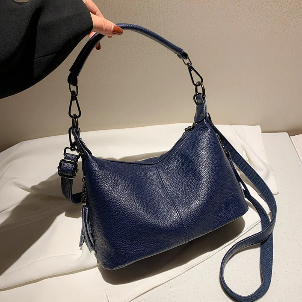 Bolsa de Luxo em Couro Genuíno com Borla para Mulheres