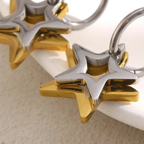 Ebbelle moda oco estrela oval círculo dois tons brincos 18k banhado a ouro feminino declaração orelha jóias acessórios