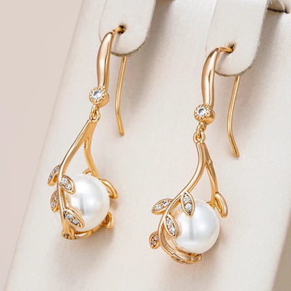 Brincos Elegantes de Pérolas com Zircão Natural