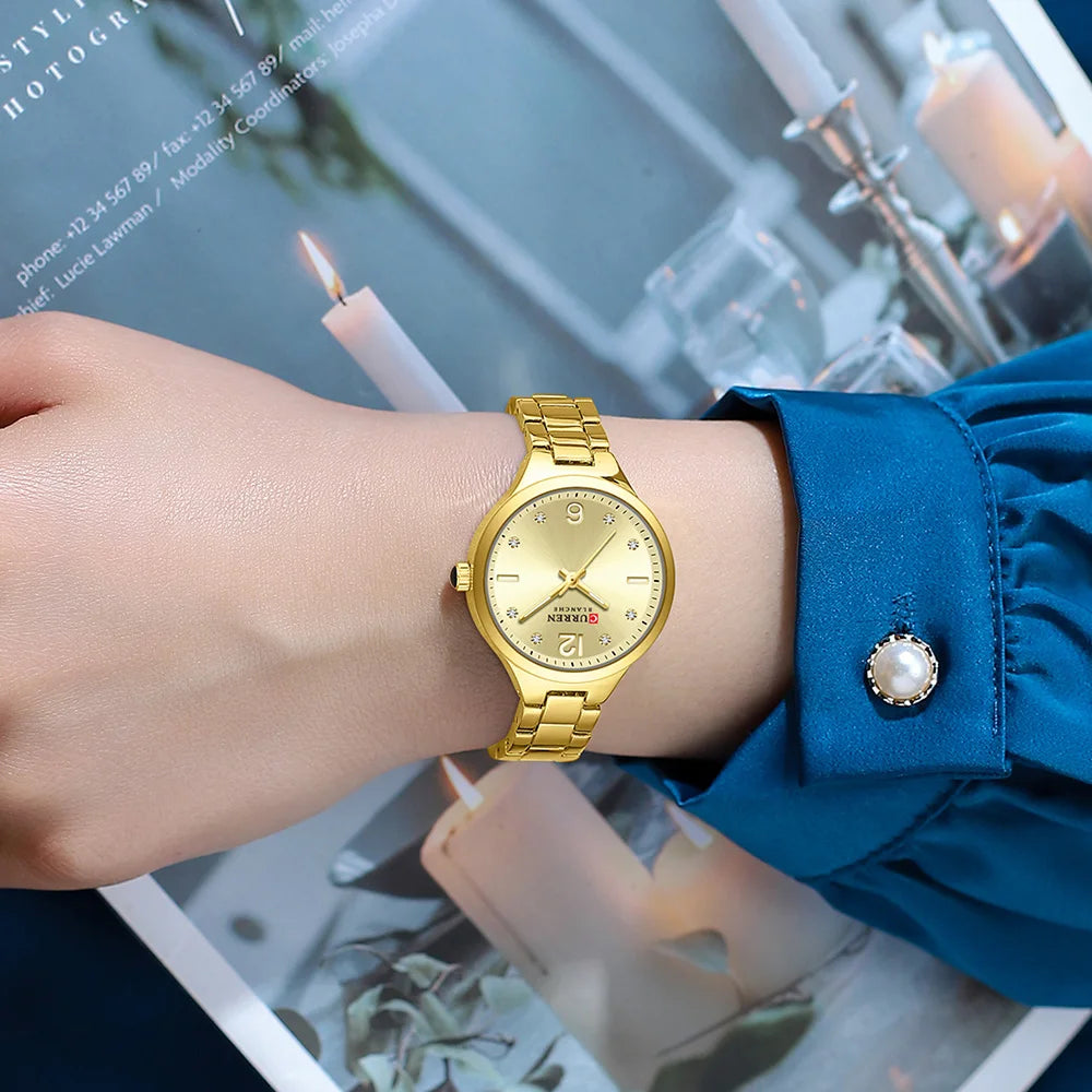 Curren relógios de marca de luxo para mulheres vestido simples quartzo relógio de pulso de aço inoxidável com mãos luminosas relógio feminino