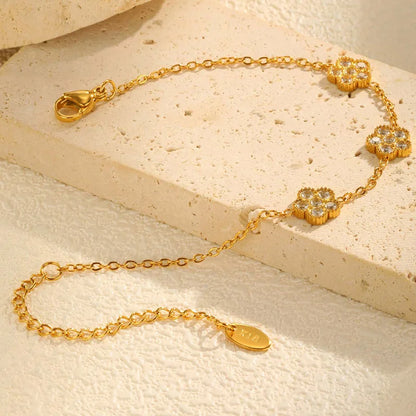 Pulseira Flor de Zircônia Banhada a Ouro 18K