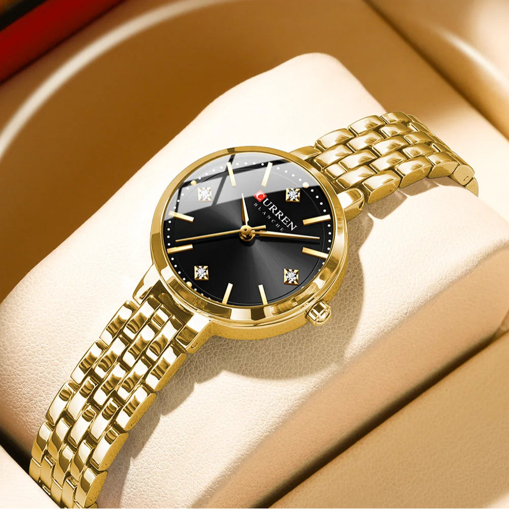 CURREN Luxo Feminino Strass Dial Relógio de Quartzo Banda de Aço Inoxidável Elegante Senhoras Relógios de Pulso