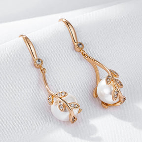 Brincos Elegantes de Pérolas com Zircão Natural