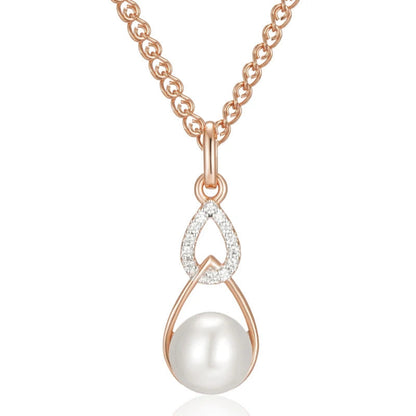 Colar Luxo Geométrico com Pérola e Ouro Rosa 585