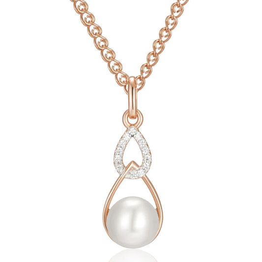 Colar Luxo Geométrico com Pérola e Ouro Rosa 585