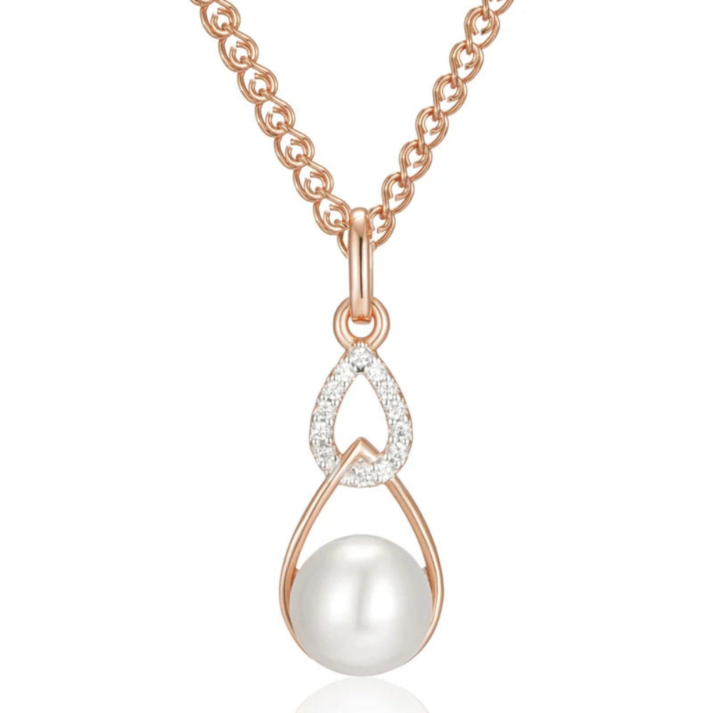 Colar Luxo Geométrico com Pérola e Ouro Rosa 585