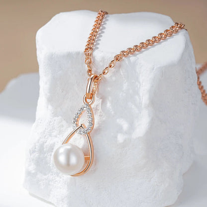 Colar Luxo Geométrico com Pérola e Ouro Rosa 585