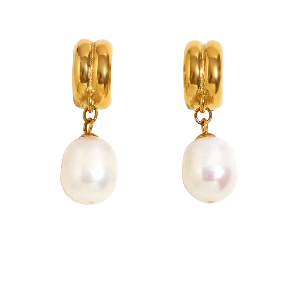 E.B.belle Minailst estilo brilhante em forma de C brincos de pérola banhados a PVD 316L aço inoxidável hipoalergênico festa feminina joias de orelha