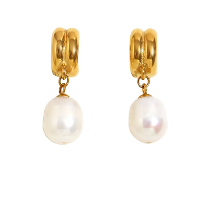 E.B.belle Minailst estilo brilhante em forma de C brincos de pérola banhados a PVD 316L aço inoxidável hipoalergênico festa feminina joias de orelha