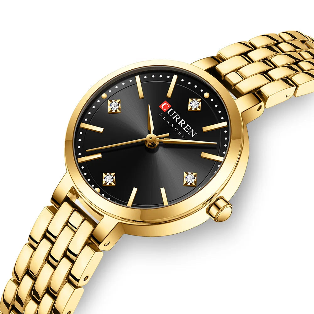 CURREN Luxo Feminino Strass Dial Relógio de Quartzo Banda de Aço Inoxidável Elegante Senhoras Relógios de Pulso
