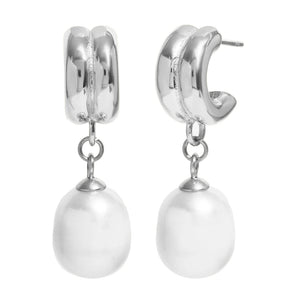 E.B.belle Minailst estilo brilhante em forma de C brincos de pérola banhados a PVD 316L aço inoxidável hipoalergênico festa feminina joias de orelha