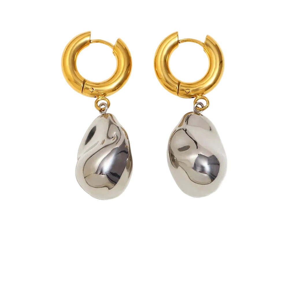 Ebbelle Brinco de argola com pingente de amendoim sólido de cor dupla 18K banhado a ouro aço inoxidável suave feminino decoração de joias de orelha