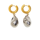 Ebbelle Brinco de argola com pingente de amendoim sólido de cor dupla 18K banhado a ouro aço inoxidável suave feminino decoração de joias de orelha
