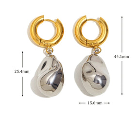 Ebbelle Brinco de argola com pingente de amendoim sólido de cor dupla 18K banhado a ouro aço inoxidável suave feminino decoração de joias de orelha