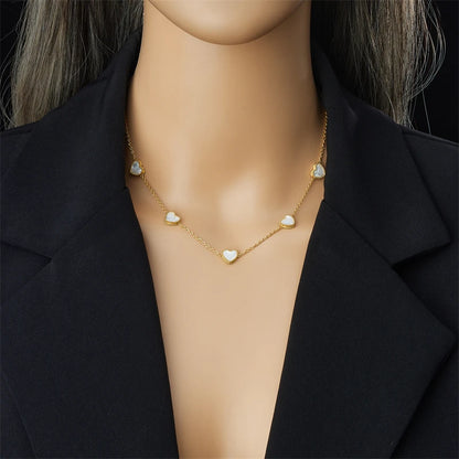 Conjunto Elegante de Joias em Aço Inoxidável com Coração Branco