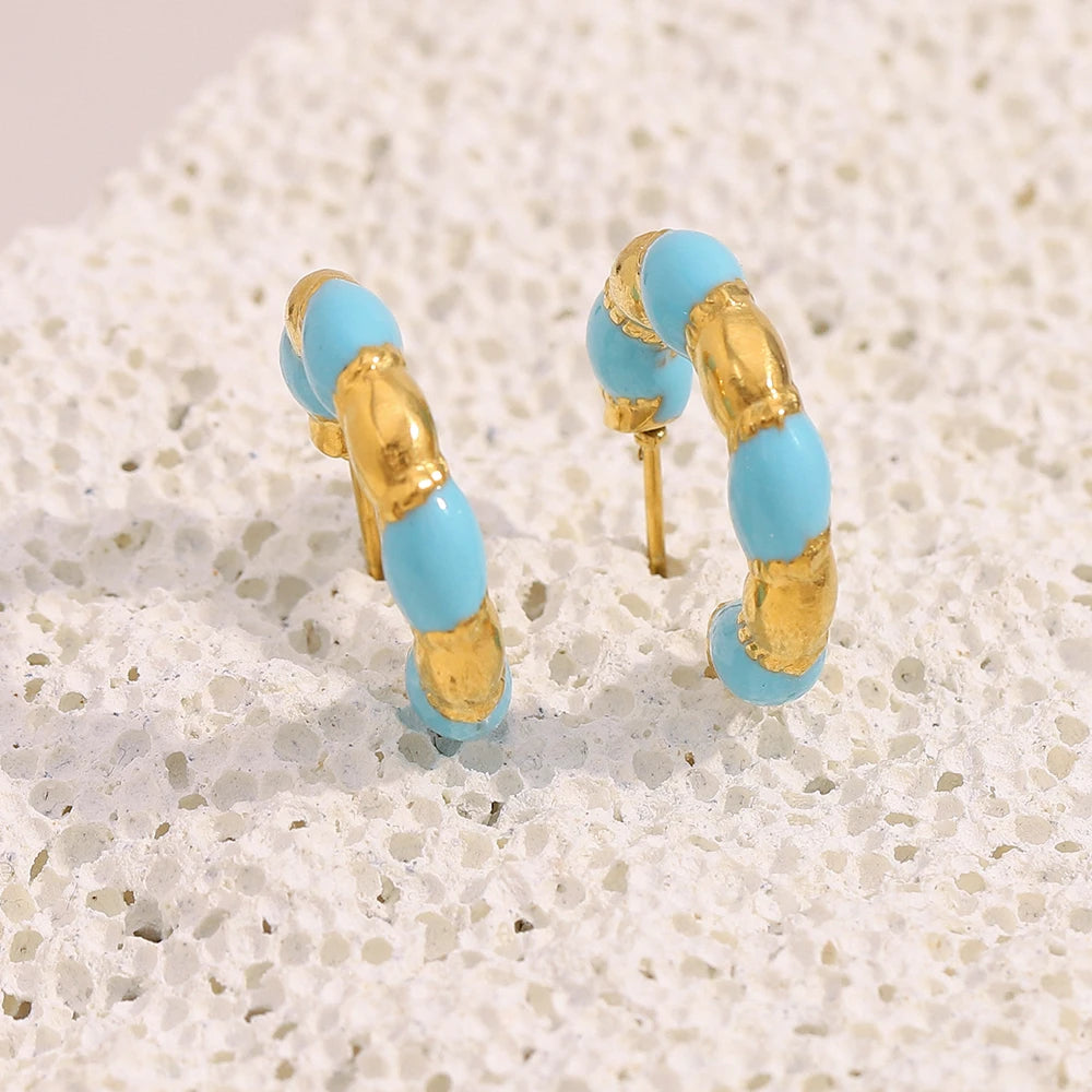 Brinco E.B.belle Gota de Óleo Azul Banhado a Ouro 18K
