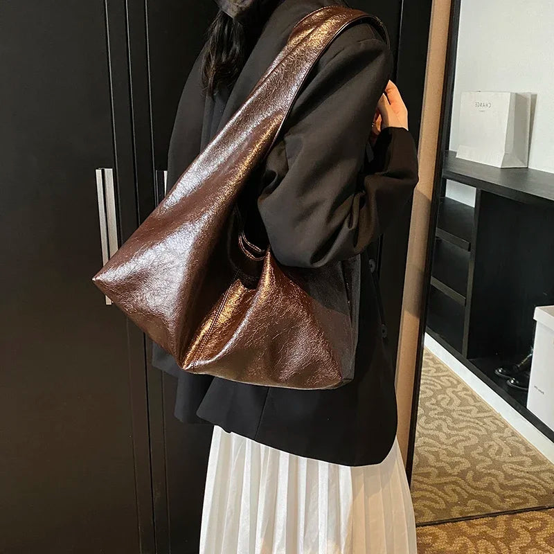 Leftside design grande couro do plutônio hobo axilas sacos senhora inverno bolsa de ombro para as mulheres 2024 nova tendência y2k bolsas e bolsas