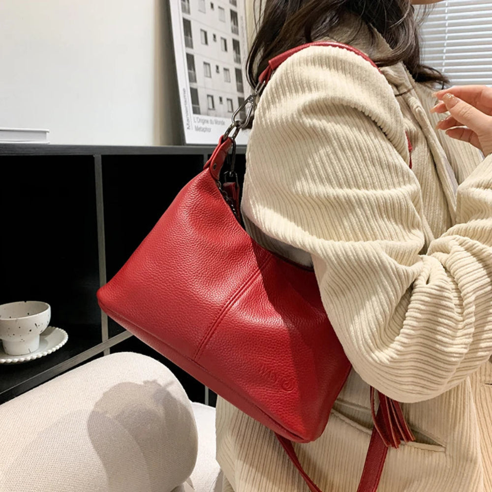 Bolsa de Luxo em Couro Genuíno com Borla para Mulheres