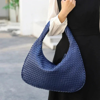 Novo couro vegano hobo saco artesanal tecido casual feminino meia lua bolsa grande capacidade retalhos zíper feminino tote sacos de ombro
