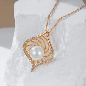 Colar Pingente Luxo Rose Gold Pérola e Zircão