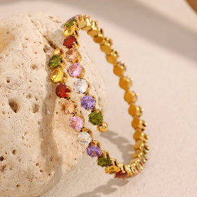 Pulseira Luxuosa de Zircão Multicolorido Banhada a Ouro