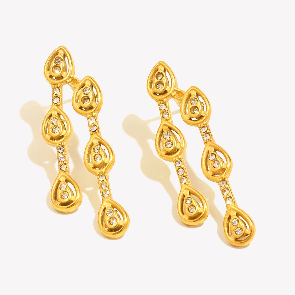 Ebbelle Design Criativo Zircão Waterdrop Brinco 18K Banhado A Ouro Aço Inoxidável À Prova D 'Água Moda Feminina Orelha Jóias