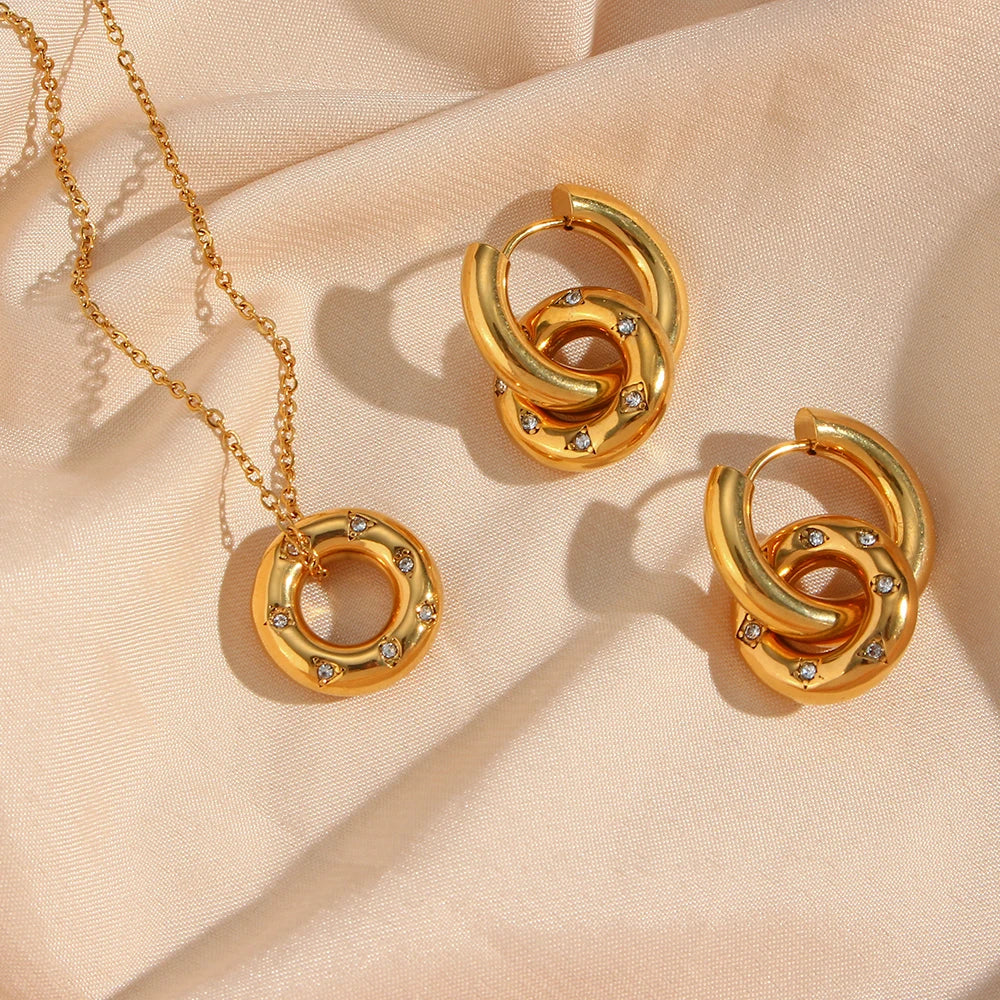 Conjunto de Joias E.B.belle Cristal Pavé Ouro
