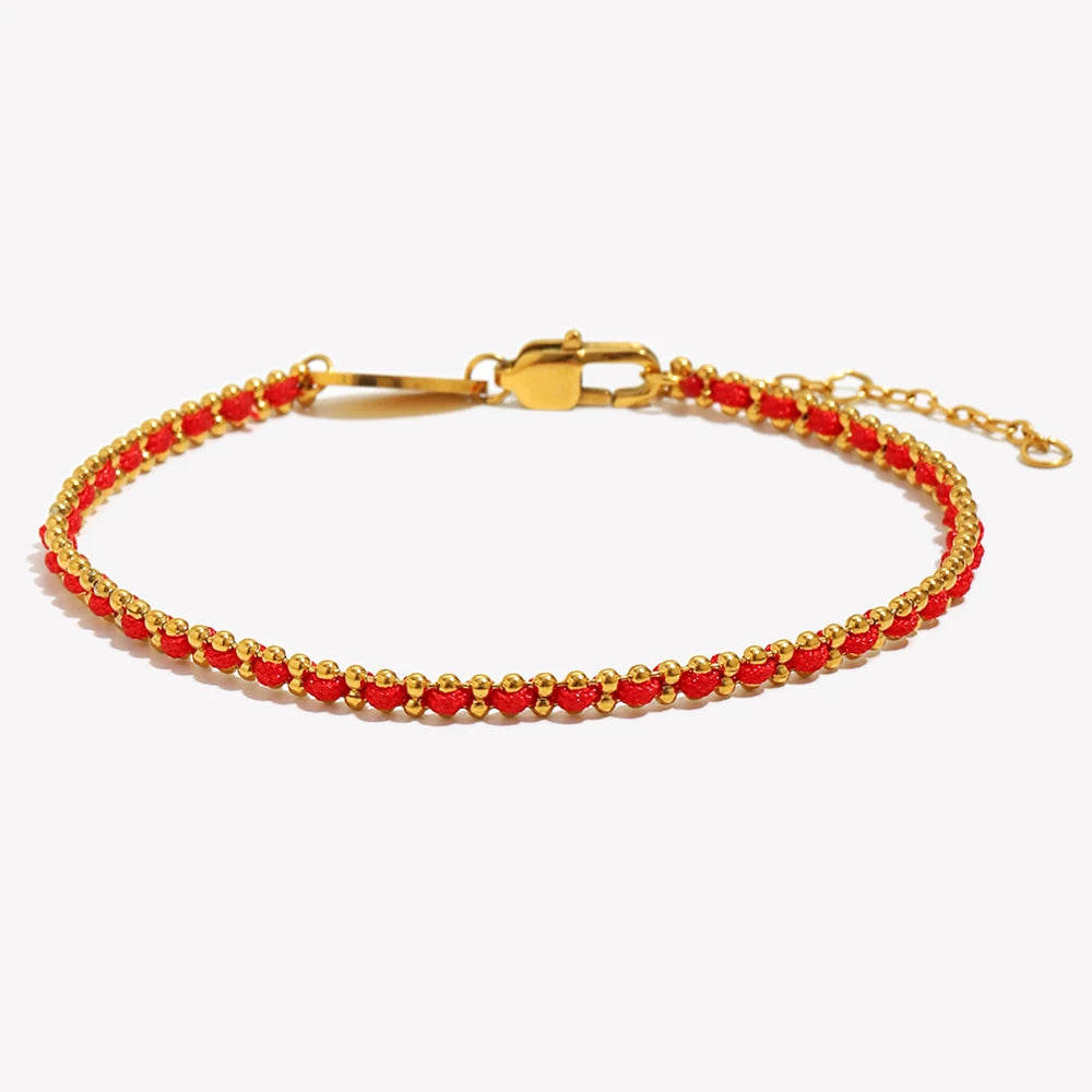 Ebbelle Lucky Red Color Corda Redonda Beads Pulseira 18K Banhado A Ouro Aço Inoxidável Mulheres Homens Moda Jóias Presentes