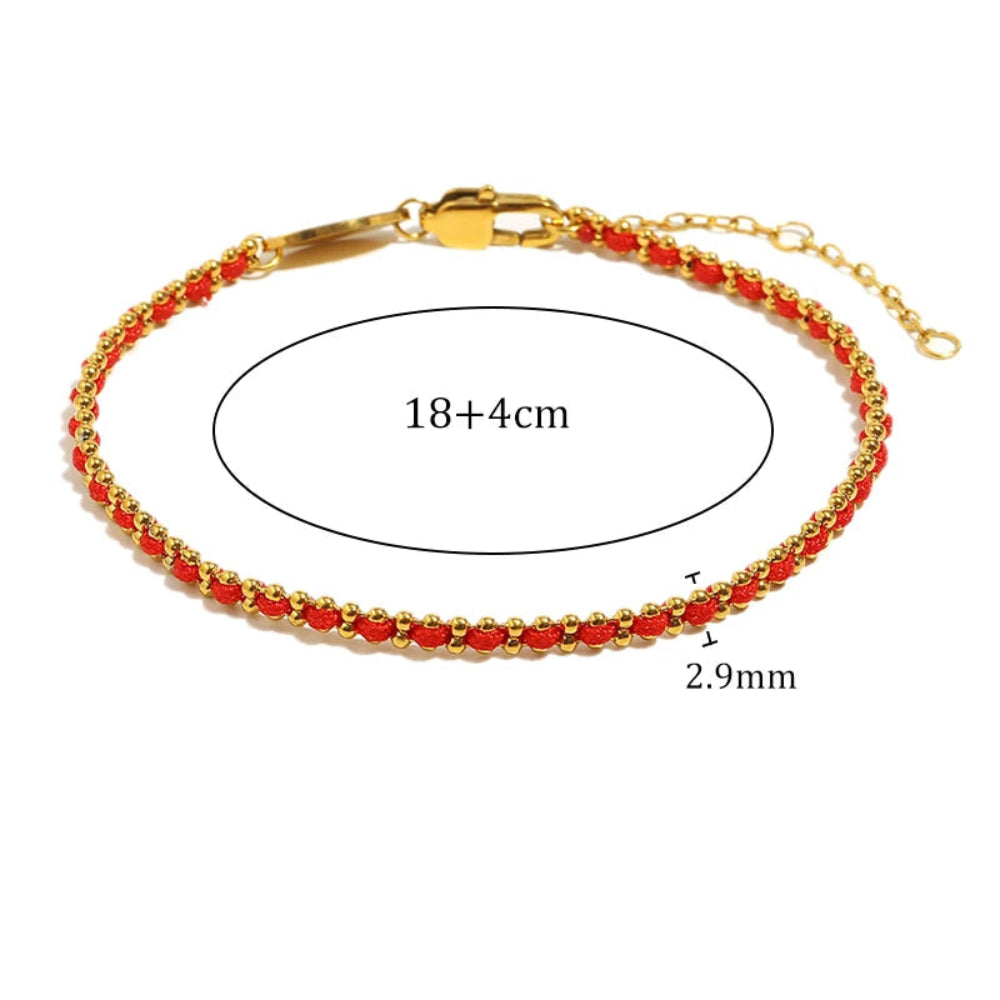 Ebbelle Lucky Red Color Corda Redonda Beads Pulseira 18K Banhado A Ouro Aço Inoxidável Mulheres Homens Moda Jóias Presentes