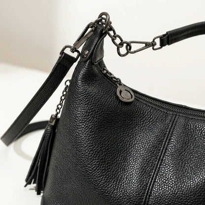 Bolsa de Luxo em Couro Legítimo com Borla para Mulheres