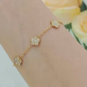 Pulseira Flor de Zircônia Banhada a Ouro 18K