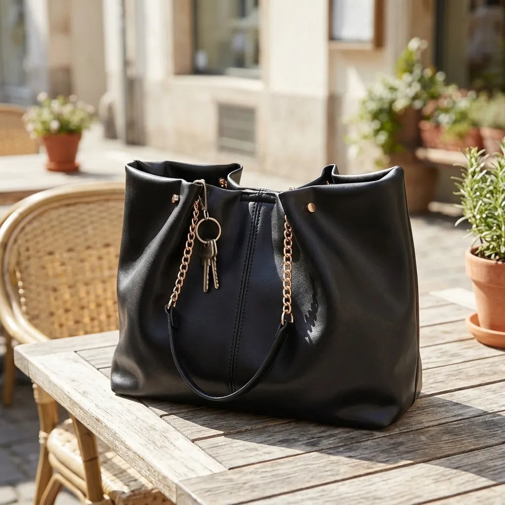 Bolsa de Ombro Elegante com Cadeado em Couro PU